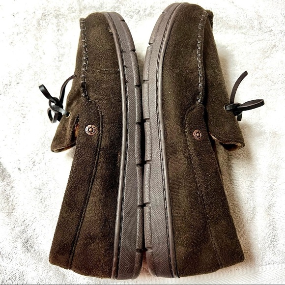 LEVI’S Men's Suede Chocolate brown Moccasin Slippers fleece size 7-8 - Picture 6 of 9